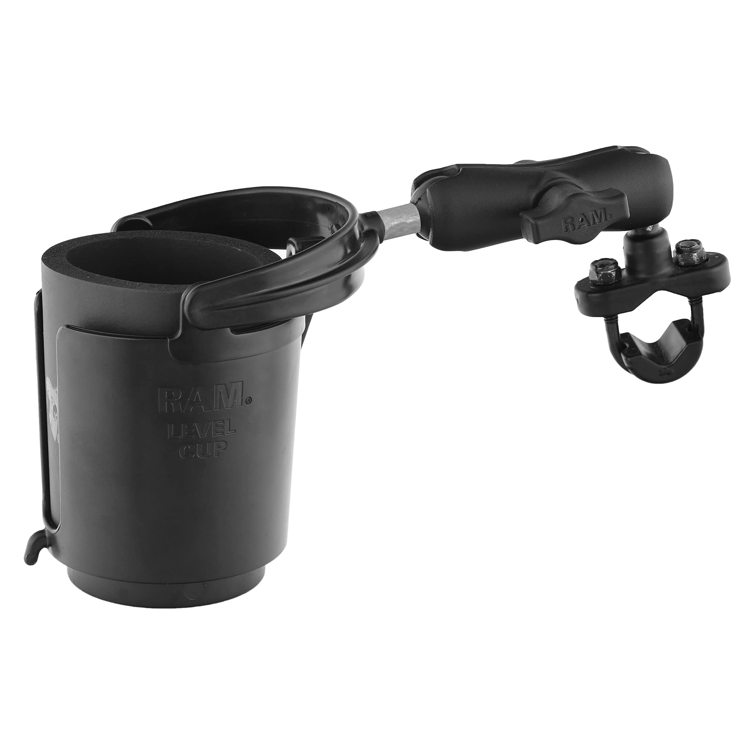 Level Cup 16oz Drink Holder with Handlebar U-Bolt Base RAM-B-132RU with Medium Arm for Motorcycle, ATV/UTV, Bike