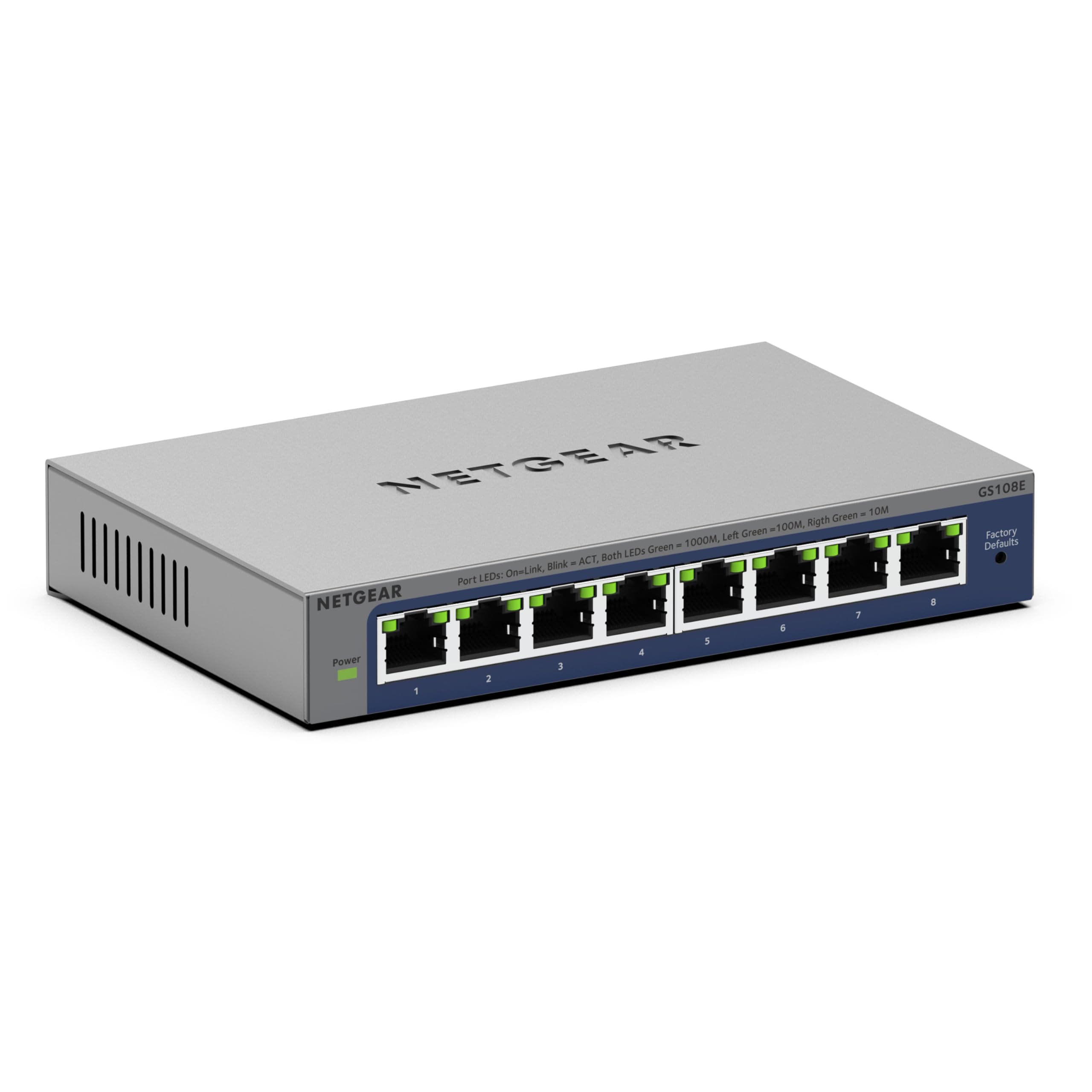 NETGEAR 8-Port Gigabit Ethernet Easy Smart Managed Switch (GS108E) - Managed, Desktop or Wall Mount, and Limited Lifetime Protection