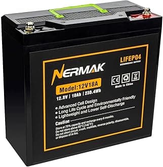 NERMAK 12V 18Ah Lithium LiFePO4 Deep Cycle Battery, 2000+ Cycles Lithium Iron Phosphate Rechargeable Battery for Solar Power, UPS, Lighting, Marine, Scooters, Fish Finder and More, Built-in 20A BMS