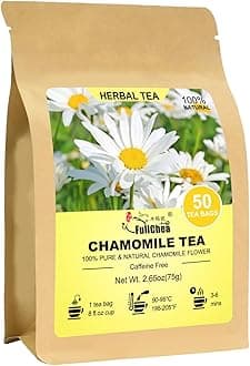 FullChea - Chamomile Tea bags, 50 Teabags, 1.5g/bag - Pure & Natural Chamomile Flower Herbal Tea for Relaxation - Non-GMO - Caffeine-free - Support Digestion & Boost Immune System