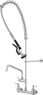 BWE Kitchen Faucet with Pull Down Sprayer, with Pre-Rinse Sprayer Industrial Restaurant Sink Faucet, 12" Swivel Spout 41" Height Polished Chrome Wall Mount