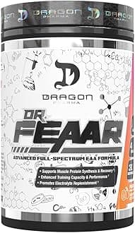 DRAGON PHARMA Dr. FEAAR® Advanced Full-Spectrum EAA Matrix, Supports Muscle Protein Synthesis and Recovery, Enhanced Training Capacity and Performance, 4:1 Ratio of BCAAs (30 Servings, Peach Guava)