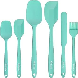NileHome Silicone Spatula Set, 6 Pcs Food Grade Kitchen Utensils with Silicone Brush Heat Resistant Dishwasher Safe BPA-Free Rubber Spatula for Scraping, Baking, Cooking, Mixing, Turquoise