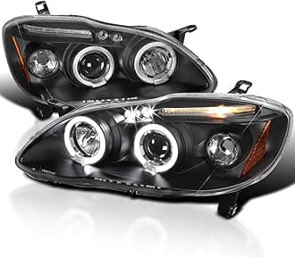 SPEC-D TUNING Dual Halo LED Black Projector Headlights Compatible with 2003-2008 Toyota Corolla, Left + Right Pair Headlamps Assembly