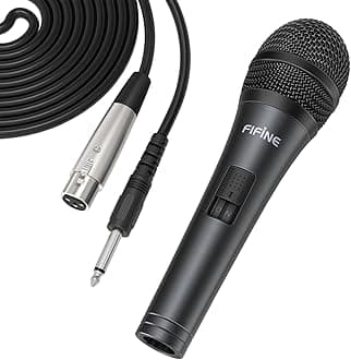 – FIFINE Wired Microphone for Amplifier/Speaker,Handheld Dynamic Mic for DJ, Karaoke, Plug in Microphone with Cord for Singing, Vocal Recording-K6