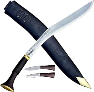 Gurkha Authentic Hand-Hammered Kukri Knife 24 Inch Sirupate Khkri /Khukuri Knife The Historic Alive Kukri Full Tang With Black Leather Sheath & 2 Small Knives - Handmade By Local Artisans In Nepal