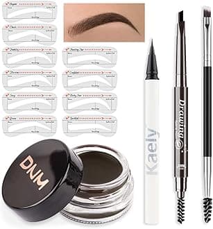 evpct Eyebrow Stencils Kit for Women Shaping, Eyebrow Shaper Makeup Kit, Eye Brow Stencil Shaper Tinting kits for Women, with Eyeliner, Eyebrows Pencil, Pomade, Brush and 10 Stencils, Kit-01# EBONY