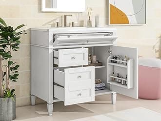 Linique 36" Bathroom Vanity with Sink Combo Set, Solid Wood Frame Modern Bathroom Storage Cabinet with 2 Drawers and a Tip-Out Drawer, Soft Closing Cabinet Door with Organizer, White