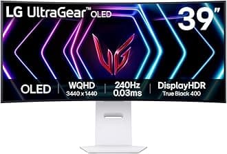 Ultragear Curved OLED Gaming Monitor 39GS95QE, 39 Inch, 1440p, 240Hz, 0.03ms, OLED Display, HDR 10, NVIDIA G-Sync Compatible & AMD FreeSync, Smart Energy Saving, DisplayPort, HDMI