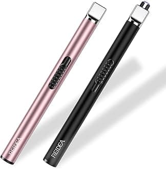 REIDEA S4 Electronic Candle Lighter USB Rechargeable With Security Lock, Windproof Fast Heat Sinking, Non-Slip Switch for Candle, Grill, Camping 2 Pack (Rose Gold + Black)