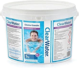 – Clearwater Chlorine Granules for Hot Tub Spa and Swimming Pool Water Treatment for Rapid Disinfecting and Cleaning, Pail, 5 kg, White