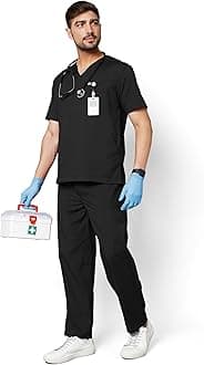 Knya Active Men's 5-Pocket Scrub Suit | Set of Top & Bottom | Half Sleeves | V Neck | Breathable Fabric | Comfortable | Durable | Uniform for Doctors, Nurses and Dentists