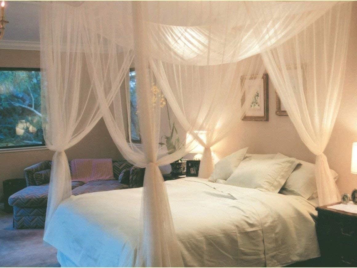 Sponsored Ad – White 4 Corner Post Bed Canopy Mosquito Net Full Queen King Size Netting Bedding