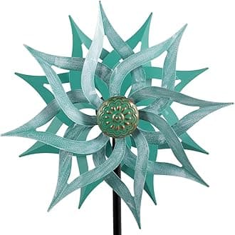Metal Wind Spinners,53.5" Kinetic Wind Sculptures,Green Garden Pinwheels Double Layer Windmill for Outdoor Patio Lawn Yard