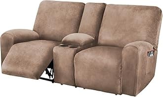 ULTICORReclining Love Seat with Middle Console Slipcover, 8-Piece Velvet Stretch Loveseat Reclining Sofa Covers, 2 seat Love seat Recliner Cover, Thick, Soft, Washable, Love seat Slipcovers (Sand)