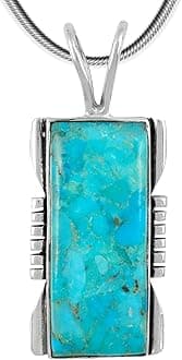 Turquoise Pendant Necklace Sterling Silver 925 (Sterling Silver Pendant with 20" Stainless Chain)