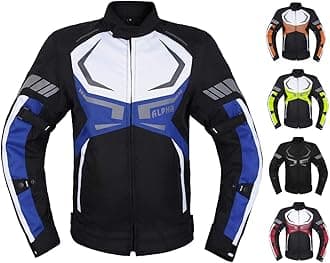 MOTORCYCLE JACKET MENS CE ARMORED BIKERS RIDING RACING WATERPROOF ALL SEASON JACKET (BLUE, LARGE)
