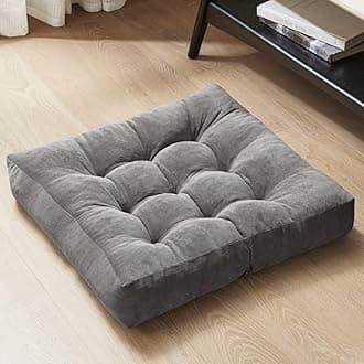 Square Tufted Corduroy Floor Cushions, Grey Large Floor Pillows Seating for Adults and Kids, Meditation Pillow for Balcony Outdoor Tatami Living Room, 22x22 Inch