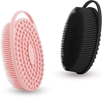 2 PCS Silicone Body Shower Scrubber, Silicone Loofah 2 in 1 Bath and Shampoo Brush, Body Scrubber Shower Cleaning Exfoliating Use for Sensitive Skin, Lather Well (Black and Pink)