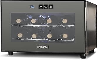 JINJUNYE 8 Bottle Wine Cooler Refrigerator, Wine Fridge Small, Countertop Wine Cooler with Temperature Control, Mini Freestanding Wine Cellar Glass Door for Home, Office, Bar, High-End Gift