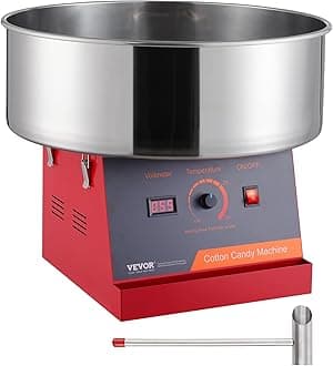 VEVOR 1000W Electric Cotton Candy Floss Machine, Commercial Cotton Candy Floss Machine with Stainless Steel Bowl and Sugar Spoon, Perfect for Home, Children's Birthday, Family Party (Red)