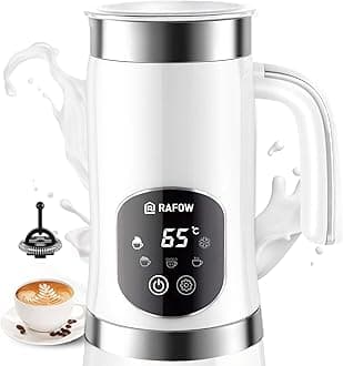 5-in-1 Milk Frother and Steamer - Upgraded Automatic Milk Steamer 11.8oz Hot & Cold Foam Maker and Milk Warmer with LED Display Touch Screen & Two Whisks for Latte,Cappuccinos,Silent Working
