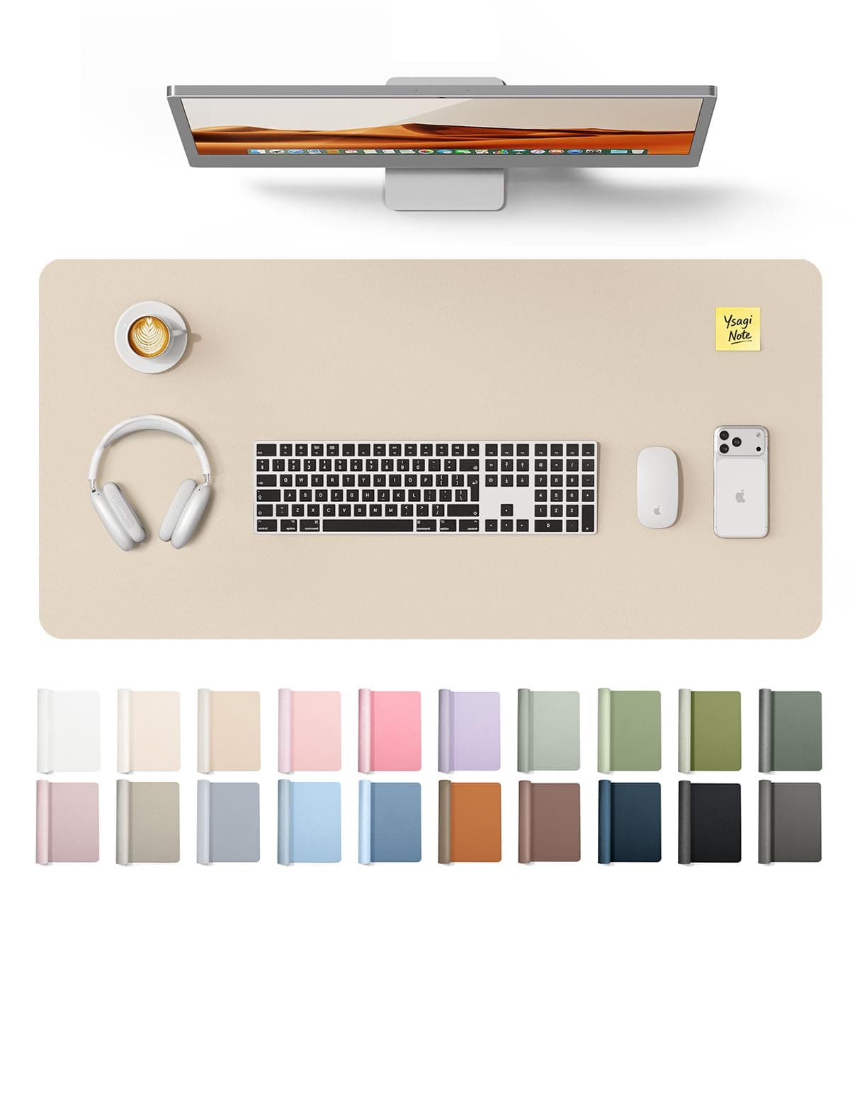 YSAGi Leather Desk Pad Protector, Large Mouse Pad, Non-Slip PU Leather Desk Blotter, Waterproof Writing Pad for Office and Home (31.5" x 15.8", Eggshell)