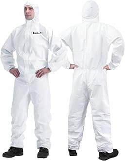 Hazmat Suit Disposable Coverall | Full Body Painters Suit in 7 Sizes with Multiple Specifications for Men & Women - Medium, White, 3