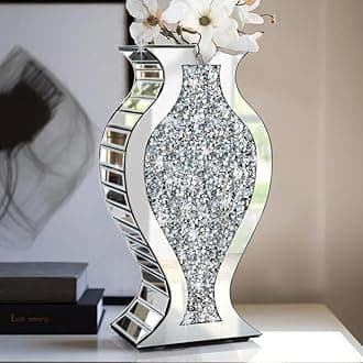 Crushed Diamond Mirror Vase Crystal Silver Glass Stunning Decorative Vase Flower Luxury for Home Décor. Can’t Hold Water.