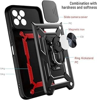 ZMONE for Honor X8A Case Cover with Glass Screen Protector [2 PACK] Built Slide Camera Protection Cover,Military Heavy Duty Full Body Protective Phone Case - Red