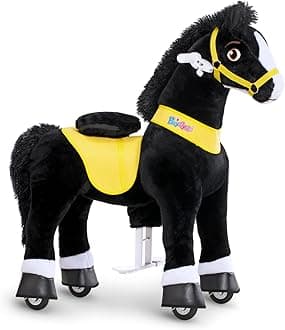 PonyCycle Essential Model E Mechanical Rocking Horse Kids Riding Pony Toy with Brake (Black/Size 4 for Age 4-7) Toddler Gift Plush Riding Toy Horse Ride On - E438