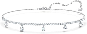Swarovski Women's Tennis Deluxe All-Around Choker Necklace With Clear Crystals And Drop Features On A Rhodium Setting