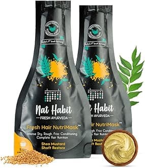 Nat Habit Curry Mustard NutriMask - Hair Mask For Grey Hairs, Conditioning, Smoothening, Strengthen & Shine, Suitable For All Hair & Scalp Types (Pack of 2 x 40gm)