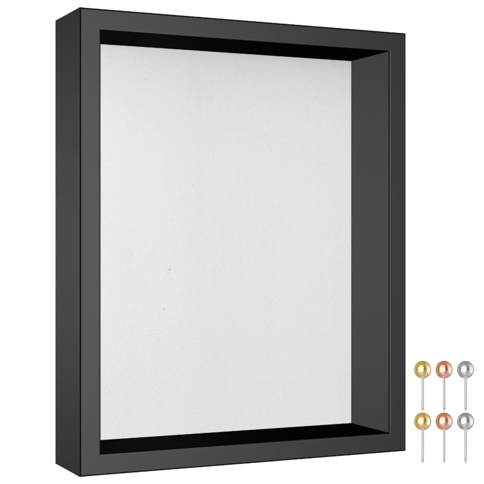 8x10 Shadow Box Frame with Soft Linen Back - Metal Push Pins Included, Memory Shadow Box Display Case for Bouquet Awards Medals Wedding Photos and More, Black