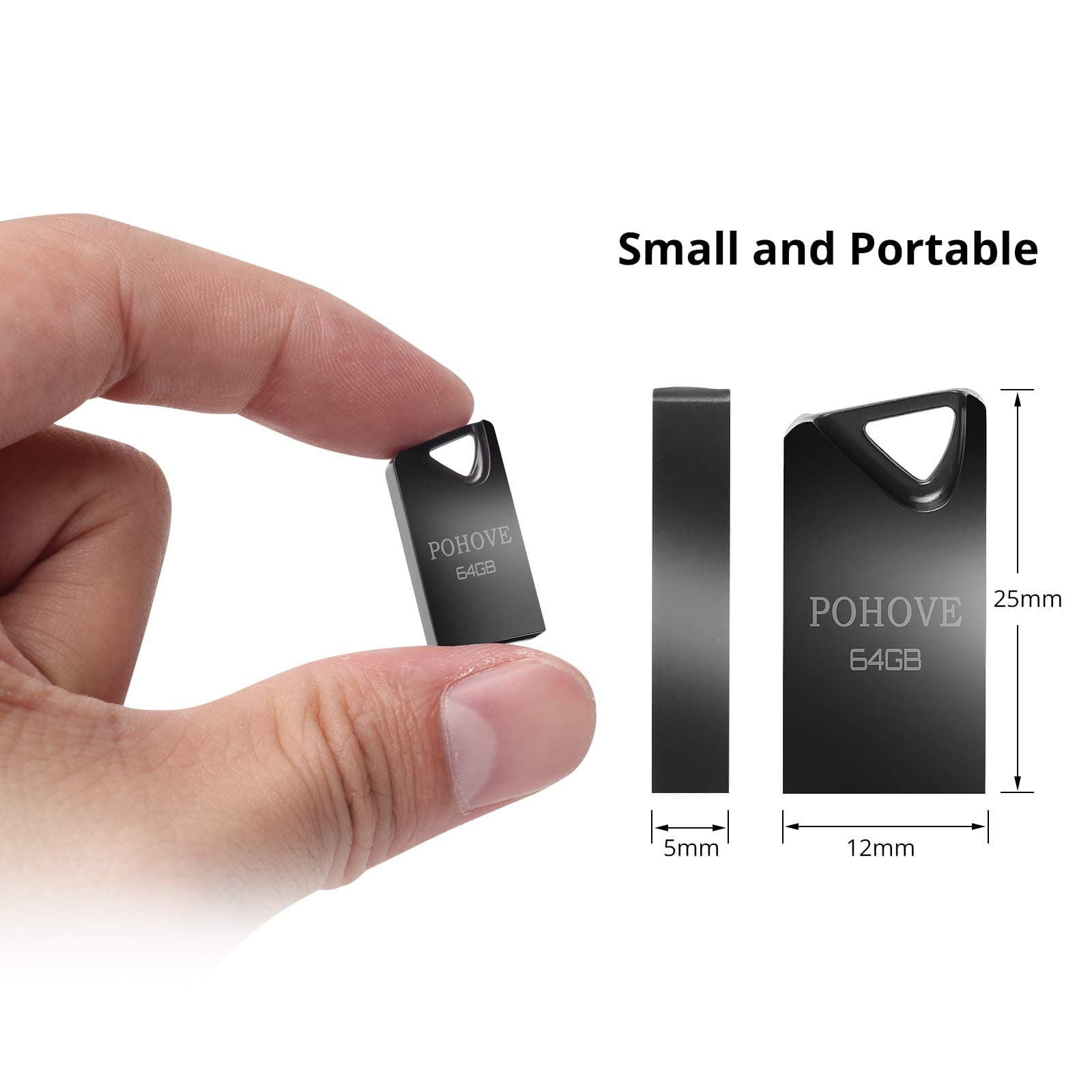 USB Flash Drive 64GB, Mini Memory Stick 64 GB Portable Pen Drive 64GB Waterproof USB Stick With Key Ring for PC Laptop Computers Tablet etc -Black