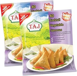 Taj Cocktail Vegetable Samosa | 40Pieces | 600G | Frozen | Frozen Vegetable Samosa | Easy Cook | Crispy Snacks for All Time | Indian Origin (Pack of 2)