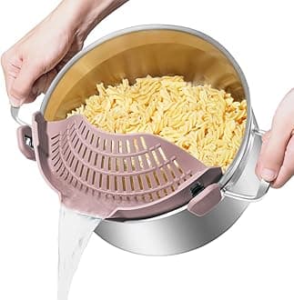 Large AUOON Clip on Strainer for All Pots and Pans - Oversized Silicone Pot Strainer Family-Style Design Pasta Strainer Kitchen Colander for Spaghetti and Noodles | Dishwasher Safe