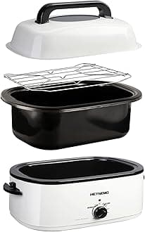 Roaster Oven Electric, 22 Quart with Self-Basting Lid, Turkey Roaster with Removable Pan and Rack, Adjustable Temperature Control Powerful 1450W Stainless Steel Roaster Oven, White