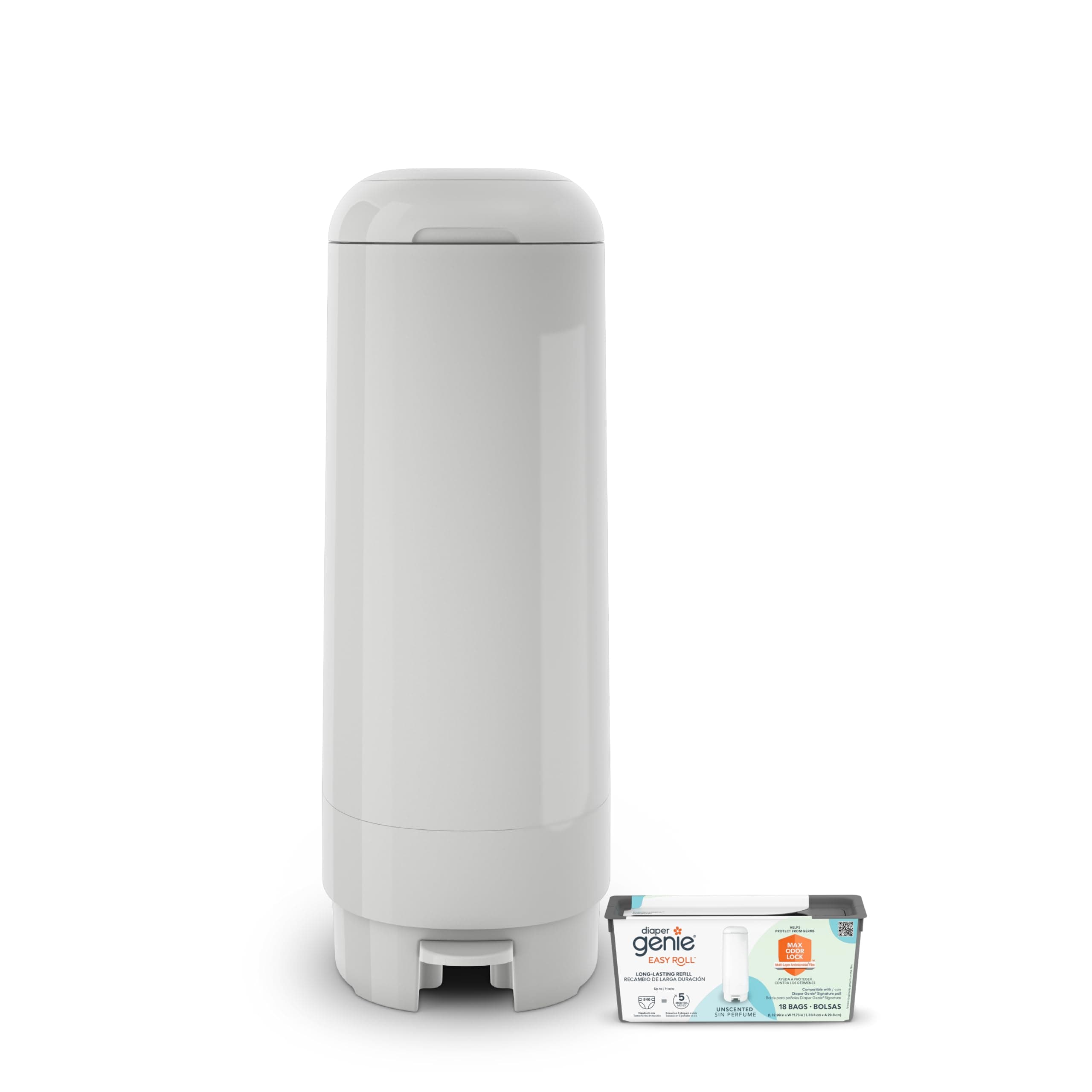 Signature Pail (Grey) Includes 1 Easy Roll Refill with 18 Bags | Holds Up to 846 Newborn-Sized Diapers Per Refill