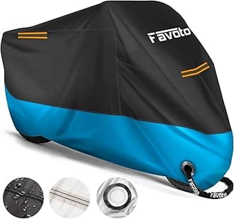Favoto Updated Version Motorbike Cover 210D Waterproof Motorcycle Cover UV Protection Bird Droppings Heat-Resistant Outdoor Protection 86.6 x 41x 50 inch with 2 Windproof Buckles