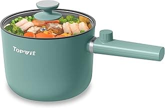 Topwit Hot Pot Electric, 1.5L Ramen Cooker, Portable Non-Stick Frying Pan, Hot Pot for Pasta, Steak, BPA Free, Electric Cooker with Dual Power Control, Over-Heating & Boil Dry Protection, Green