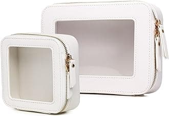 Clear Makeup Bag Set Portable Travel Cosmetic Bag and Toiletry Bag Women's Purse Pouch Cosmetic Stroage Organizer Bag with Zipper Car Essentials (White, M+Mini)