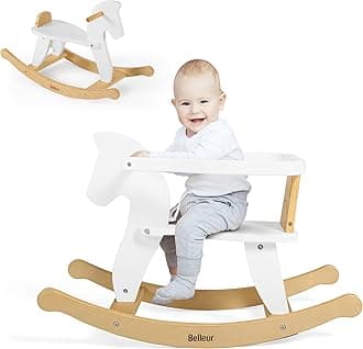 Belleur Rocking Horse for Kids 1-3 Years Old, Wooden Rocking Toy for Toddlers with Removable Fence for Indoor & Outdoor Activities, Baby Horse Riding Toy for Birthday & Visit Gifts