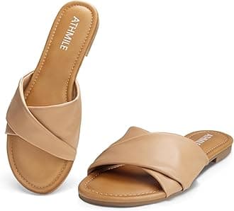 Sandals for Women 2026 Dressy Summer Flat Comfortable Fashion Beach Cute Ladies Slides Leather Casual Dress Women's Sandals Size 6-11