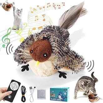 Flying Bird Cat Toy, Flapping Wings Remote Control Interactive Toys for Cats, Simulate Real Vocalizations, Three Speed Adjustments, Fun and Engaging Cat Playtime Activity
