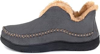 Wishcotton Men's Moccasin Bootie Slippers With Cozy Memory Foam, Winter Warm Fuzzy Indoor Outdoor House Shoes