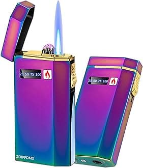 Electric Lighter & Jet Flame Torch Refillable Butane 2 in 1, USB Rechargeable Arc with LED Display Power Windproof for Camping,Fire,BBQs,Fireworks,Candle (Mirror Color ice)