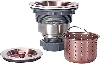 3/1-2 Inch Sink Drain Assembly Antique Copper Kitchen Sink Drain Kit Copper Stainless Steel Sink Basket Strainer Rubber Stopper, Sealing Lid/Removable Deep Waste Basket for Home, Kitchen