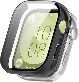 T Tersely Case and Screen Protector for Huawei Watch Fit 3 46mm Full Cover Scratch Resistant Shockproof Protective Hard PC Full Cover Tempered Glass Compatible with Huawei Watch Fit 3(Black)