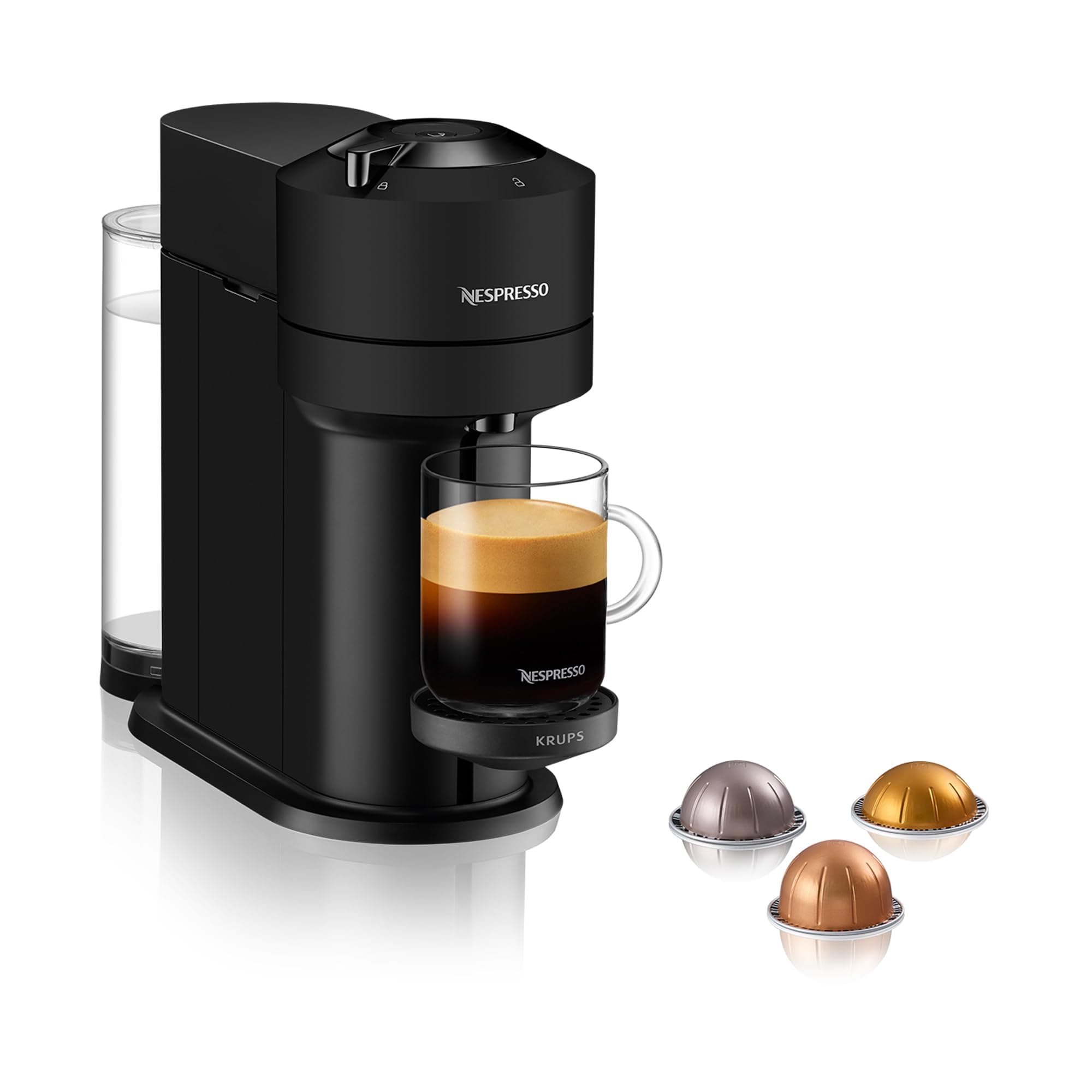 Nespresso Vertuo Next Automatic Pod Coffee Machine for Americano, Decaf, Espresso by Krups in Matt Black